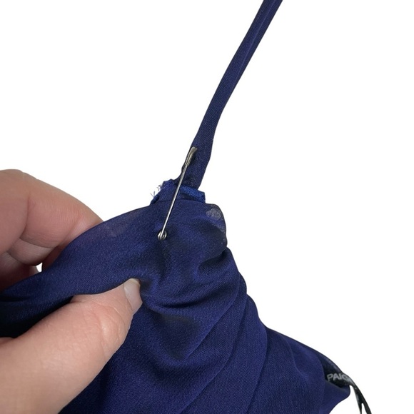 VINTAGE Alyn Paige Satin Full Length Gown in Navy Blue Size 7/8 - Picture 4 of 10